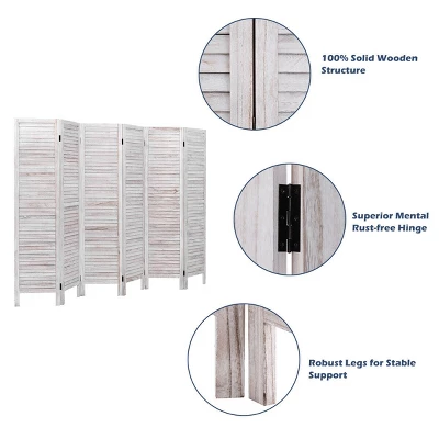 Costway 67'' High 6 Panel Room Divider Furniture Classic Venetian Wooden Slat Home 8 Costway 67'' High 6 Panel Room Divider Furniture Classic Venetian Wooden Slat Home - Image 6