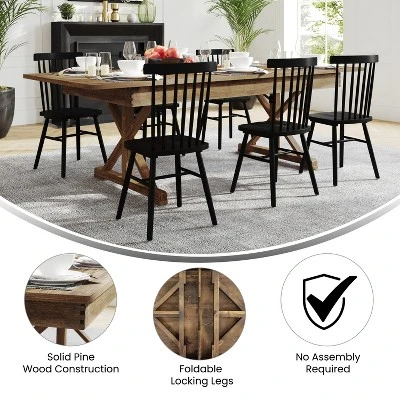 Merrick Lane 8' X 40" Rectangular Antique Rustic Solid Pine Foldable Dining Table With Crisscross Legs 9 Merrick Lane 8' X 40" Rectangular Antique Rustic Solid Pine Foldable Dining Table With Crisscross Legs - Image 7