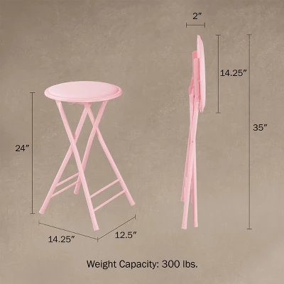 Set Of 4 Counter Height Bar Stools – 24-Inch Backless Folding Chairs With 300lb Capacity For Kitchen, Rec Room, Or Game Room By Trademark Home (Pink) 3 Set Of 4 Counter Height Bar Stools – 24-Inch Backless Folding Chairs With 300lb Capacity For Kitchen, Rec Room, Or Game Room By Trademark Home (Pink)