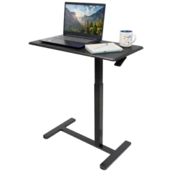 Mount-It! Height Adjustable Overbed & Bedside Table W/ Wheels | Overbed Desk Breakfast Tray For Medical & Home Use | Standing Desk W/ Gas Spring