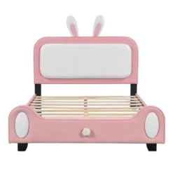 Full/Twin Size Upholstered Rabbit-Shape Princess Platform Bed, White+Pink-ModernLuxe -Furniture Hotsale Shop GUEST 74ab5e5f 8f83 4947 a90b 678f201bc055