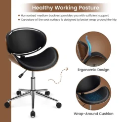 Costway Adjustable Leather Office Chair Swivel Bentwood Desk Chair W/Curved Seat -Furniture Hotsale Shop GUEST 74d90c9e 3486 4424 bdc2 0709a0266c68
