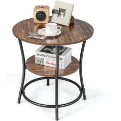 Costway 2 PCS 2-Tier Sofa Side End Table Round Nightstand With Sturdy Metal Frame Brown/Oak 21 Costway 2 PCS 2-Tier Sofa Side End Table Round Nightstand With Sturdy Metal Frame Brown/Oak -Furniture Hotsale Shop GUEST 75f898e8 d12c 4816 9df8 06c3b6630933