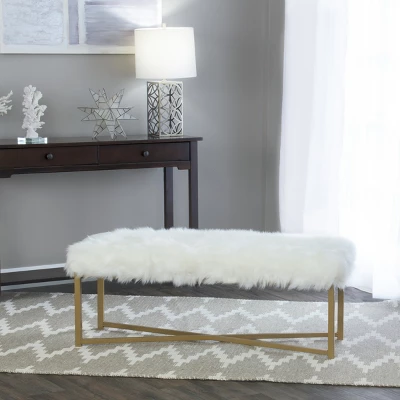 Faux Fur Rectangle Bench White - HomePop 6 Faux Fur Rectangle Bench White - HomePop - Image 4