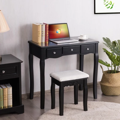 Tangkula Vanity Table Makeup Dresser Desk W/LED Light Drawers & Stool Black/Brown/White 4 Tangkula Vanity Table Makeup Dresser Desk W/LED Light Drawers & Stool Black/Brown/White - Image 2