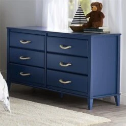 Little Seeds Sierra Ridge Mesa Kids’ 6 Drawer Dresser With Rope Drawer Pulls, Blue