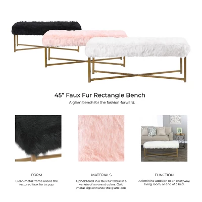 Faux Fur Rectangle Bench White - HomePop 9 Faux Fur Rectangle Bench White - HomePop - Image 7