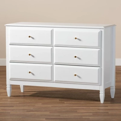 6 Drawer Naomi Wood Bedroom Dresser White/Gold - Baxton Studio 9 6 Drawer Naomi Wood Bedroom Dresser White/Gold - Baxton Studio - Image 7