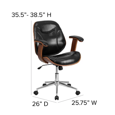 Merrick Lane Mid-Back Ergonomic Office Chair Executive Swivel Bentwood Frame Desk Chair In Black Faux Leather 11 Merrick Lane Mid-Back Ergonomic Office Chair Executive Swivel Bentwood Frame Desk Chair In Black Faux Leather - Image 9