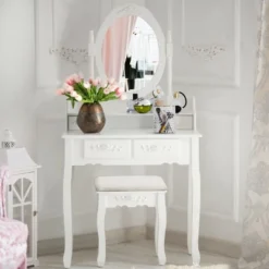 Costway Vanity Wood Makeup Dressing Table Stool 4 Drawers Black/White 17 Costway Vanity Wood Makeup Dressing Table Stool 4 Drawers Black/White -Furniture Hotsale Shop GUEST 8002fe35 bc11 44a8 b691 d43b0a298c51