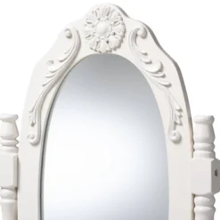 2pc Veronique White Finished Wood Vanity Table With Mirror And Ottoman White - Baxton Studio -Furniture Hotsale Shop GUEST 80184e35 b853 4773 ba9d 826adcc20dd6