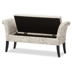 Avignon Script - Patterned French Laundry Fabric Storage Ottoman Bench - Baxton Studio -Furniture Hotsale Shop GUEST 80f3b3fa d381 4912 a325 e57401fccb04