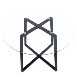 Hana + Spoon 5-Piece Round Clear Glass Dining Table Set With 4 Upholstered Chairs Black Legs For Home Kitchen Restaurant -The Pop Maison -Furniture Hotsale Shop GUEST 812e731e d7ca 488e 8452 4c17f579d8fa