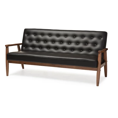Sorrento Mid-Century Retro Modern Faux Leather Upholstered Wooden 3 Seater Sofa - Baxton Studio 7 Sorrento Mid-Century Retro Modern Faux Leather Upholstered Wooden 3 Seater Sofa - Baxton Studio - Image 5