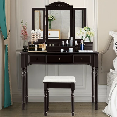 Costway 7 Drawers Vanity Set Dressing Table W/ Tri-Folding Mirror 13 Costway 7 Drawers Vanity Set Dressing Table W/ Tri-Folding Mirror - Image 11