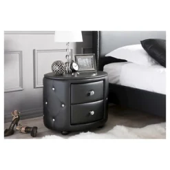 Davina Hollywood Glamour Style Oval 2 - Drawer Faux Leather Upholstered Nightstand - Baxton Studio -Furniture Hotsale Shop GUEST 8413cfd0 e6ba 46f3 8468 4dfe155b05bf
