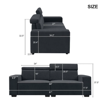 87" Velvet 2-Seater Sectional Sofa With Multi-Angle Adjustable Headrest - ModernLuxe 4 87" Velvet 2-Seater Sectional Sofa With Multi-Angle Adjustable Headrest - ModernLuxe - Image 2