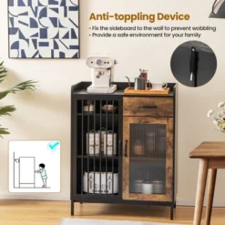 Costway Kitchen Sideboard Buffet Bar Cabinet Accent Cupboard With Metal Glass Door & Drawer -Furniture Hotsale Shop GUEST 86458be7 b121 4595 aebf f867660bdea2