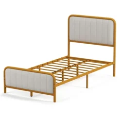 Costway Full Gold Metal Bed Frame Upholstered Platform Bed With Velvet Headboard 27 Costway Full Gold Metal Bed Frame Upholstered Platform Bed With Velvet Headboard -Furniture Hotsale Shop GUEST 8904ba95 29c4 4fa2 98fd 6dc4bef8209e