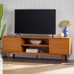 Solid Wood Mid-Century Modern TV Stand For TVs Up To 80" - Saracina Home -Furniture Hotsale Shop GUEST 8b7506fc 5e20 44b3 838f e44d2919b468
