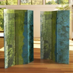 6" Double Sided Philosopher's Gate Canvas Room Divider Green - Oriental Furniture