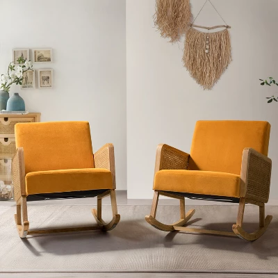 Set Of 2 Adena Rocking Accent Chair With Rattan Arms | Karat Home 3 Set Of 2 Adena Rocking Accent Chair With Rattan Arms | Karat Home