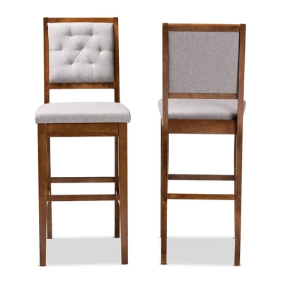 2pc Gideon Fabric Upholstered And Wood Barstool Set Gray/Walnut Brown - Baxton Studio 3 2pc Gideon Fabric Upholstered And Wood Barstool Set Gray/Walnut Brown - Baxton Studio