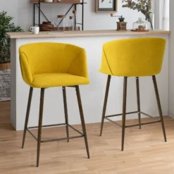 26" Chole Armrest Upholstered Counter Height Stool With Walnut Legs (Set Of 2)-Maison Boucle -Furniture Hotsale Shop GUEST 91ae9da6 79ee 41d6 a95f a6def97981ae