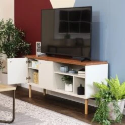 Sunnydaze Decor Sunnydaze Indoor Mid-Century Modern TV Stand Console With Side Storage Cabinet And Shelves For 55" TV -Furniture Hotsale Shop GUEST 93155bfa f35a 4f11 984c 6f90a26dae82