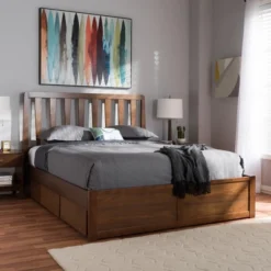 Queen Raurey Modern And Contemporary Walnut Finished Storage Platform Bed Brown - Baxton Studio -Furniture Hotsale Shop GUEST 9348d1cd f559 41d5 9002 6145a501029b