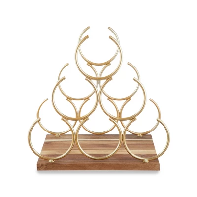 Twine Pyramid 6 Bottle Wood Wine Rack, Holds 6 Standard Wine Bottles, Wood Base, Gold 3 Twine Pyramid 6 Bottle Wood Wine Rack, Holds 6 Standard Wine Bottles, Wood Base, Gold - Image 2