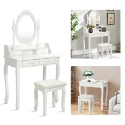 Costway Vanity Wood Makeup Dressing Table Stool 4 Drawers Black/White 12 Costway Vanity Wood Makeup Dressing Table Stool 4 Drawers Black/White -Furniture Hotsale Shop GUEST 95b13842 3aa6 4cc7 a7b2 5a3dca2a0d24