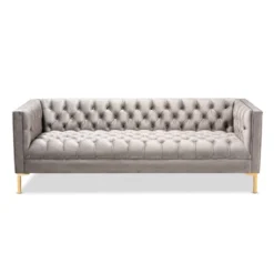 Zanetta Velvet Finished Sofa Gray - Baxton Studio -Furniture Hotsale Shop GUEST 978dedc2 8923 4e08 aa93 cf897fbe893c