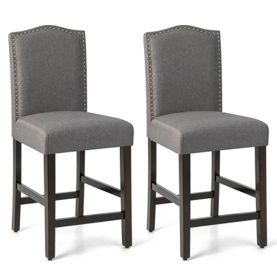 Costway Set Of 2 Upholstered Bar Stools 25'' Counter Height Chairs With Rubber Wood Legs Grey/Beige 12 Costway Set Of 2 Upholstered Bar Stools 25'' Counter Height Chairs With Rubber Wood Legs Grey/Beige - Image 10