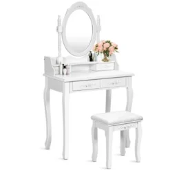 Costway Vanity Wood Makeup Dressing Table Stool 4 Drawers Black/White 16 Costway Vanity Wood Makeup Dressing Table Stool 4 Drawers Black/White -Furniture Hotsale Shop GUEST 9a2d1a22 7638 46cb a710 b12634b2cc2b