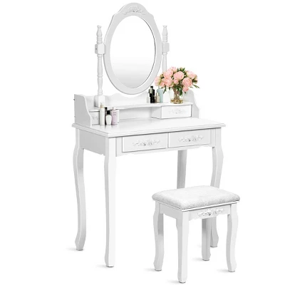 Costway Vanity Wood Makeup Dressing Table Stool 4 Drawers Black/White 9 Costway Vanity Wood Makeup Dressing Table Stool 4 Drawers Black/White - Image 7