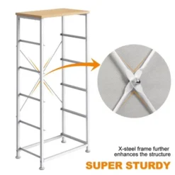 Furniture Hotsale Shop 40 REAHOME 5 Drawer Vertical Steel Frame Storage Organizer Narrow Tower Dresser With MDF Top, Adjustable Feet, And Wall Safety Attachment