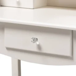 2pc Veronique White Finished Wood Vanity Table With Mirror And Ottoman White - Baxton Studio -Furniture Hotsale Shop GUEST 9ac7af92 0a16 4027 91ee 0308fb537e8b