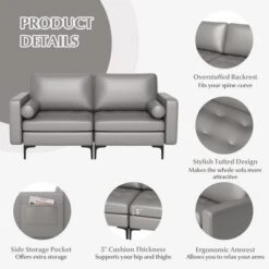 Costway Modern Loveseat 2-Seat Sofa Couch With 2 Bolsters Side Storage Pocket Grey/Red -Furniture Hotsale Shop GUEST 9ff067b2 2e64 49e9 a2b6 cad32f5d2806