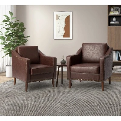 Set Of 2 Bonita Transitional Vegan Leather Armchair With Removable Seat Cushion And Nailhead Trims | ARTFUL LIVING DESIGN 14 Set Of 2 Bonita Transitional Vegan Leather Armchair With Removable Seat Cushion And Nailhead Trims | ARTFUL LIVING DESIGN - Image 12