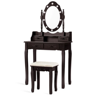 Vanity Table Set Detachable Makeup Table Dressing Desk With Mirror & Cushioned Stool Brown/White/Black 8 Vanity Table Set Detachable Makeup Table Dressing Desk With Mirror & Cushioned Stool Brown/White/Black - Image 6