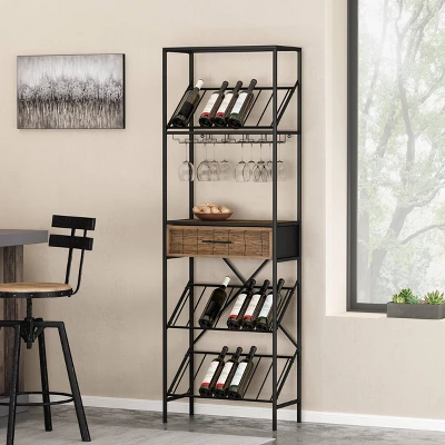 Boster Boho Industrial 21 Bottle Floor Wine Rack With Storage Natural/Black - Christopher Knight Home 3 Boster Boho Industrial 21 Bottle Floor Wine Rack With Storage Natural/Black - Christopher Knight Home