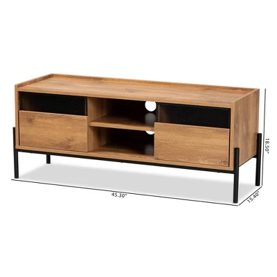 Tasman Wood And Metal 2 Door TV Stand For TVs Up To 45" Natural Brown/Black - Baxton Studio 11 Tasman Wood And Metal 2 Door TV Stand For TVs Up To 45" Natural Brown/Black - Baxton Studio - Image 9
