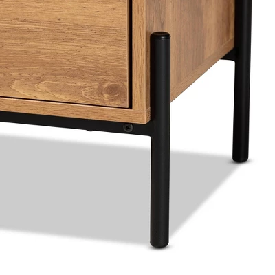 Tasman Wood And Metal 2 Door TV Stand For TVs Up To 45" Natural Brown/Black - Baxton Studio 7 Tasman Wood And Metal 2 Door TV Stand For TVs Up To 45" Natural Brown/Black - Baxton Studio - Image 5