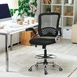 Costway Mesh Drafting Chair Mid Back Office Chair Adjustable Height Flip-Up Arm Black -Furniture Hotsale Shop GUEST a51d66f1 784f 455e 8f39 bd92f5c004a9