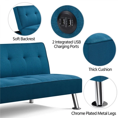 Yaheetech Modern Fabric Convertible Futon Sofa Bed With USB Ports 4 Yaheetech Modern Fabric Convertible Futon Sofa Bed With USB Ports - Image 2