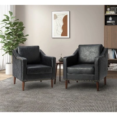 Set Of 2 Bonita Transitional Vegan Leather Armchair With Removable Seat Cushion And Nailhead Trims | ARTFUL LIVING DESIGN 15 Set Of 2 Bonita Transitional Vegan Leather Armchair With Removable Seat Cushion And Nailhead Trims | ARTFUL LIVING DESIGN - Image 13