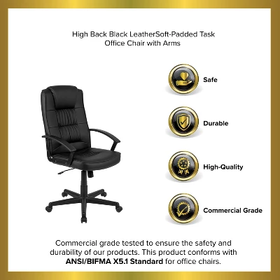 Emma And Oliver High Back Black LeatherSoft Task Chair With Arms - Desk Chair 14 Emma And Oliver High Back Black LeatherSoft Task Chair With Arms - Desk Chair - Image 12