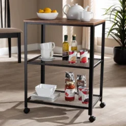 Verna Metal And Wood Kitchen Serving Cart Oak Brown/Black - Baxton Studio -Furniture Hotsale Shop GUEST a7c42b42 81ad 44c7 94ff 18d78c3871f8