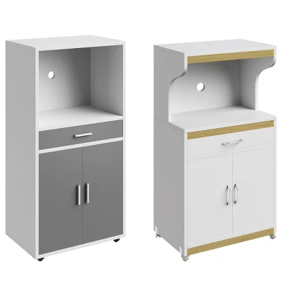 Microwave Stand With Drawer – Rolling Storage Cabinet With Doors And Locking Wheels – Freestanding Kitchen Storage By Lavish Home (White And Gray) 4 Microwave Stand With Drawer – Rolling Storage Cabinet With Doors And Locking Wheels – Freestanding Kitchen Storage By Lavish Home (White And Gray) - Image 2